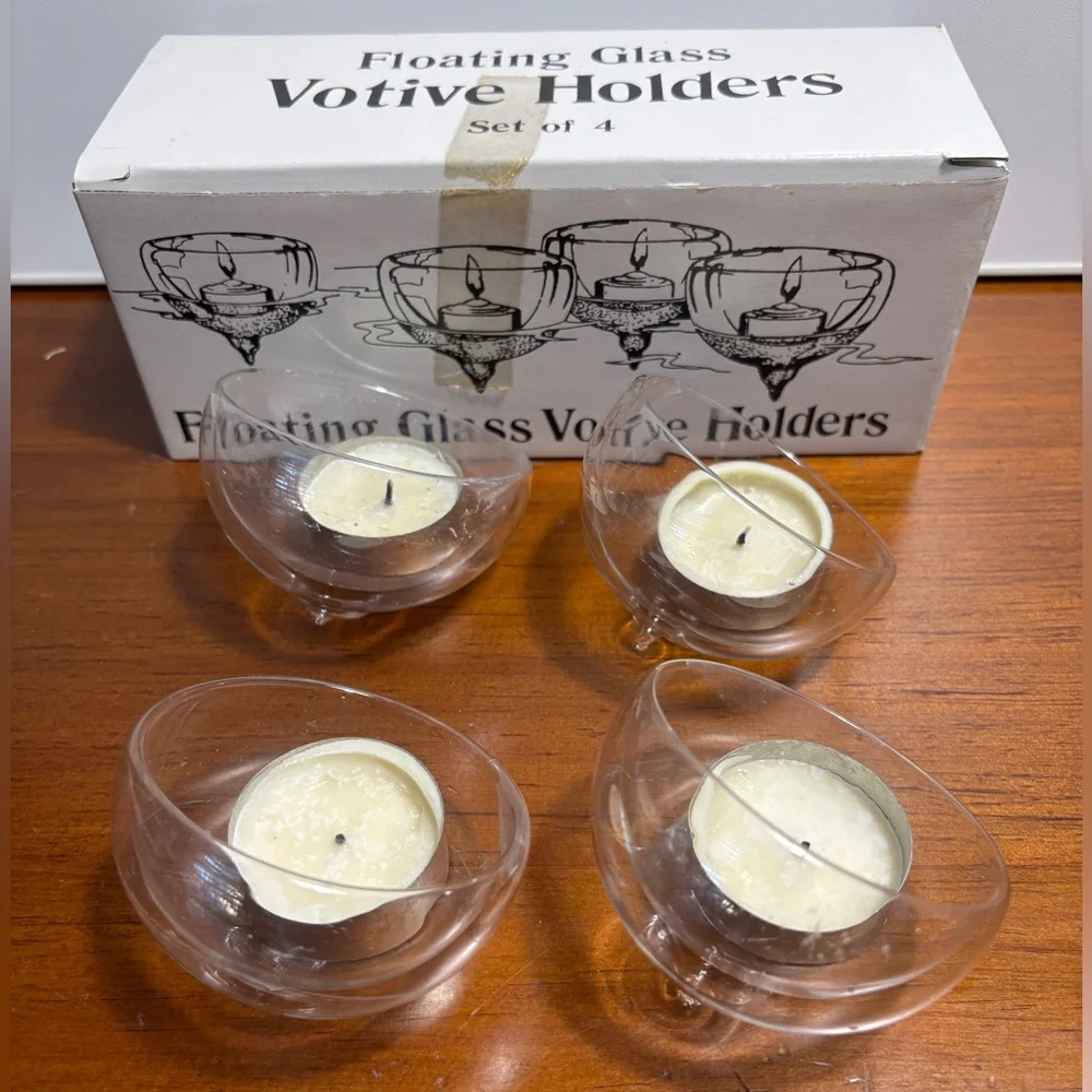 Floating Glass Flower and Votive Candle Holders, Set of 4 for each set